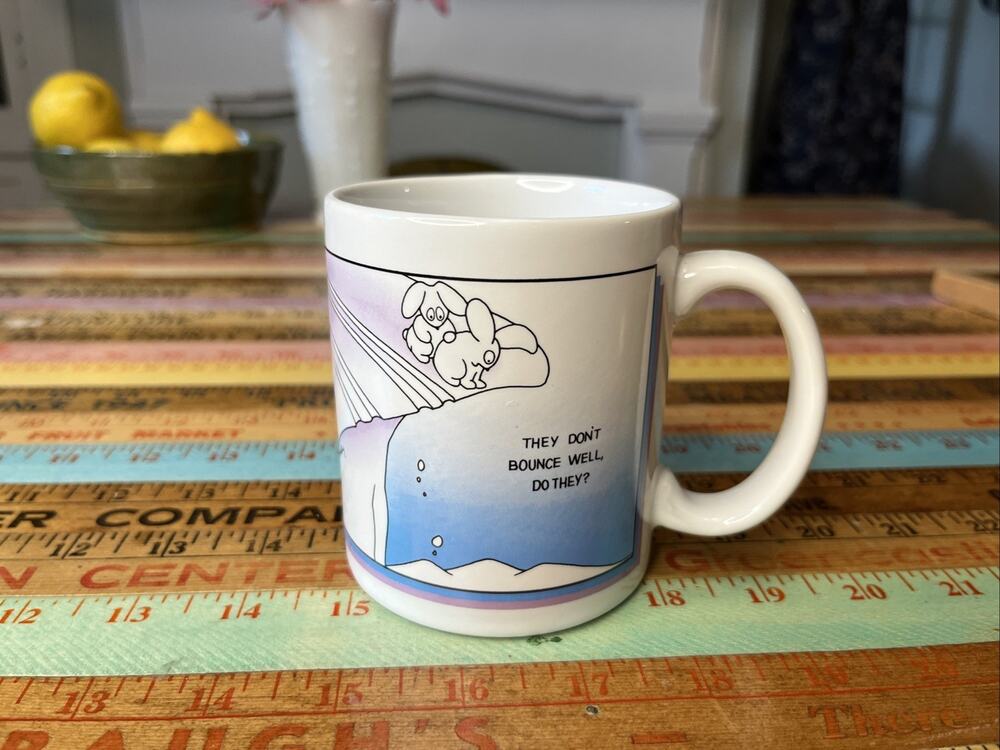 Vintage Kimball Concepts Coffee Mug Ski Bunnies D Mackey Cartoon Snowshoe Cup‎